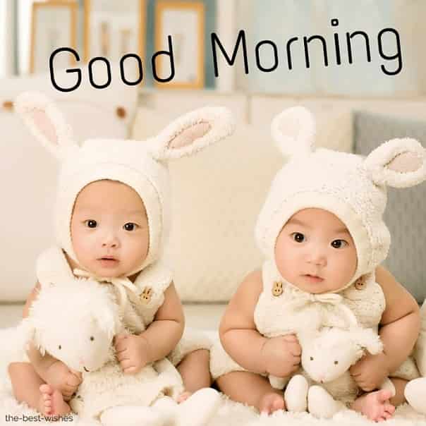 cute baby twins good morning images