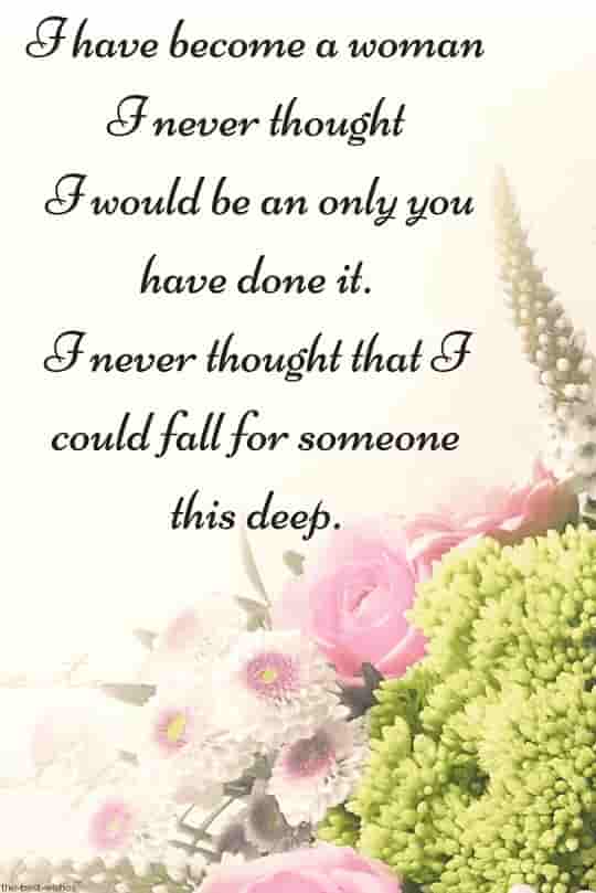 deep romantic love quote for him with bouquet