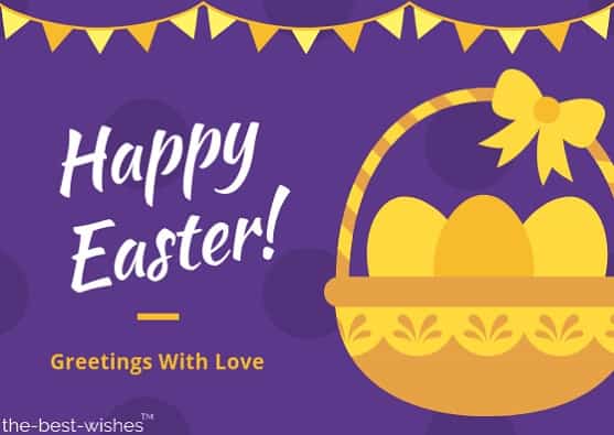 easter wishes greetings with basket eggs