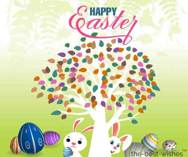 eggs bunnies tree easter wishes