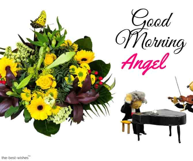 good morning angel image with bouquet