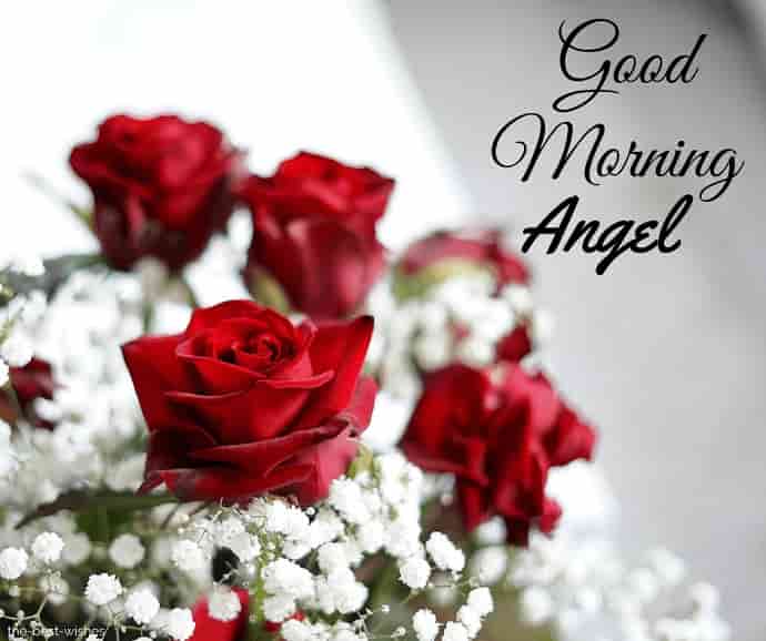 good morning angel with flowers