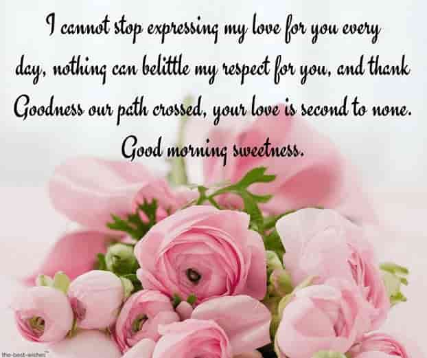 good morning love of my life letters with pink roses bouquet
