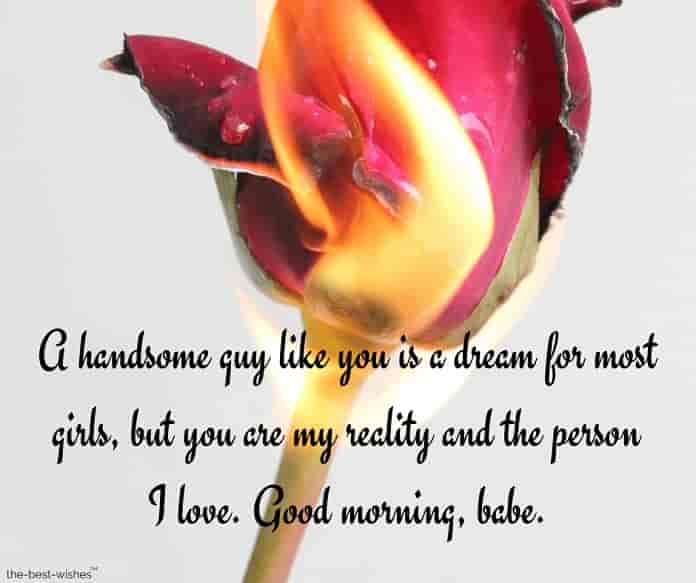 good morning message for him with red rose burning