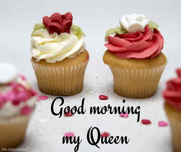 good morning my queen image with cupcake