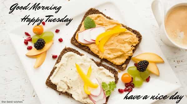 good morning tuesday images with breakfast and toast