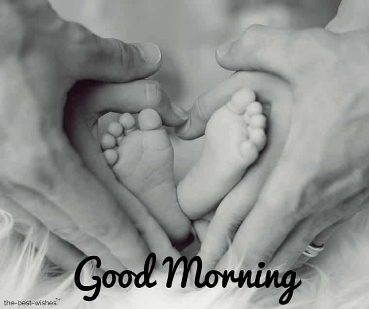 good morning with a baby feet father mother