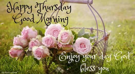 happy thursday good morning with flowers basket