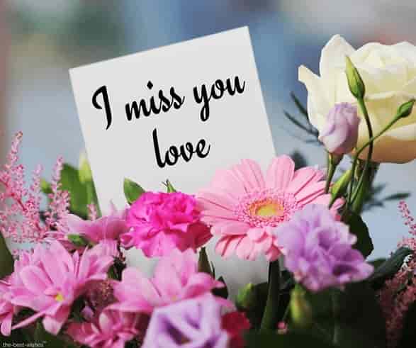 i miss you love card for him with bouquet