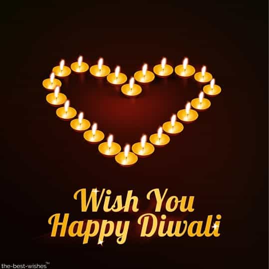 wish you happy diwali with heart diyas for love ones